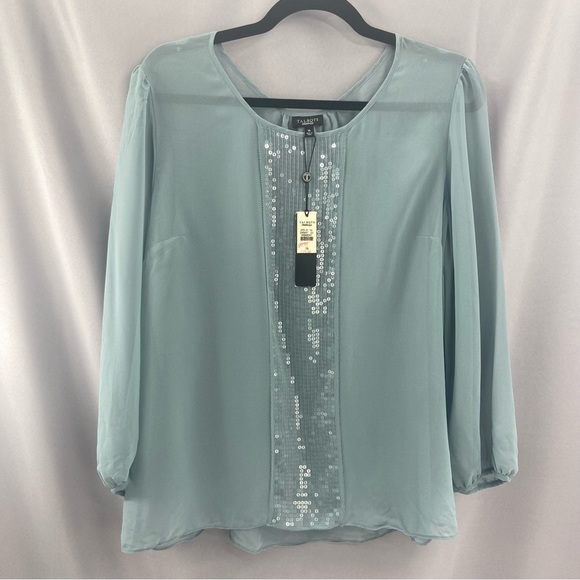Talbots Tops - NWT Talbots Sheer Long Sleeve Blouse with Sequin Detailing Light Green Size 16